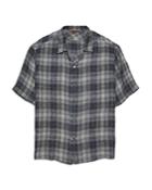 Barena Solana Romaso Check Linen Relaxed Fit Short Sleeve Button Down Shirt