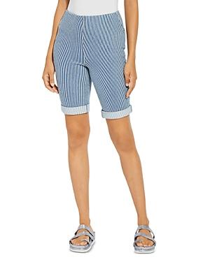 Lysse Denim Boyfriend Shorts In Mid Wash Pinstripe