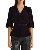 Lauren Ralph Lauren Velvet Button Font Puff Sleeve Top