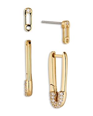 Aoja By Nadri Cheeky Pave Safety Pin Earrings, Set Of 2