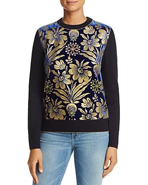 Tory Burch Hollis Floral Mixed Media Sweater