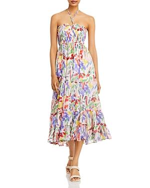 Aqua Brushstroke Floral Print Midi Dress - 100% Exclusive