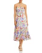 Aqua Brushstroke Floral Print Midi Dress - 100% Exclusive