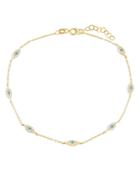 Adinas Jewels Pave Evil Eye Ankle Bracelet In 14k Yellow Gold Plated Sterling Silver