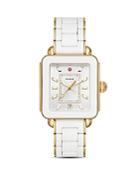 Michele Deco Sport Gold-tone White-wrapped Silicone Watch, 34mm X 36mm