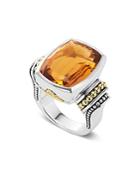 Lagos 18k Gold And Sterling Silver Caviar Color Large Citrine Ring