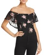 Band Of Gypsies Ruffled Floral-print Off-the-shoulder Bodysuit