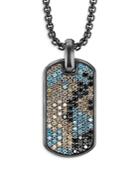 David Yurman Men's Black Titanium & Sterling Silver Streamline Multicolor Diamond & Garnet Pave Dog Tag Pendant