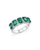 Emerald And Diamond Band Ring In 14k White Gold - 100% Exclusive