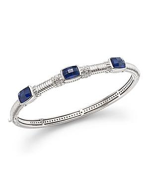 Judith Ripka Sterling Silver Triple Stone Bangle Bracelet With White Sapphire And Blue Corundum