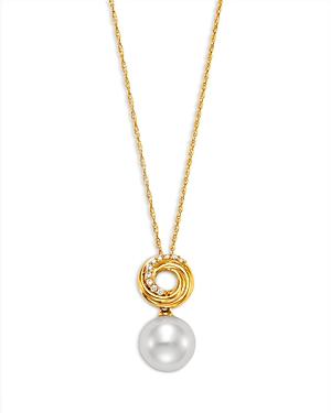 Bloomingdale's Cultured Freshwater Pearl & Diamond Love Knot Pendant Necklace In 14k Yellow Gold, 16-18 - 100% Exclusive