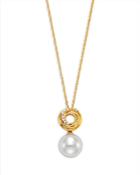 Bloomingdale's Cultured Freshwater Pearl & Diamond Love Knot Pendant Necklace In 14k Yellow Gold, 16-18 - 100% Exclusive