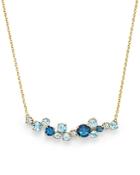 Blue Topaz And Diamond Cluster Pendant Necklace In 14k Yellow Gold - 100% Exclusive