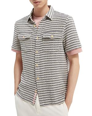 Scotch & Soda Organic Cotton Textured Geo Stripe Regular Fit Button Down Shirt