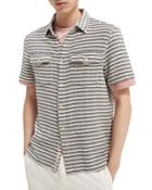 Scotch & Soda Organic Cotton Textured Geo Stripe Regular Fit Button Down Shirt