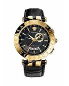 Versace V-race Round Yellow Gold Pvd Watch With Black Dial, 46mm