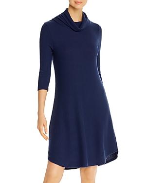 Three Dots Ribbed Cowl-neck Relaxed Dress