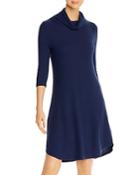 Three Dots Ribbed Cowl-neck Relaxed Dress