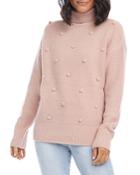 Karen Kane Crochet Pom Pom Turtleneck Sweater