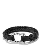 David Yurman Maritime Leather Woven Shackle Bracelet In Black