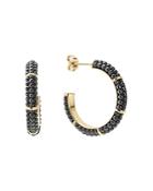 Lagos Gold & Black Caviar Collection 18k Gold & Ceramic Hoop Earrings
