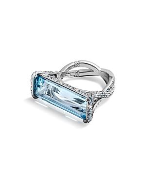 John Hardy 18k White Gold Cinta Aquamarine Ring With Diamonds & Swiss Blue Topaz - 100% Exclusive