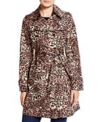 Via Spiga Leopard Print Double Breasted Trench Coat