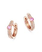Meira T 14k Rose Gold Pink Sapphire & Diamond Huggie Hoop Earrings