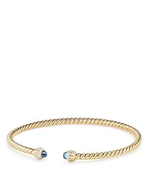 David Yurman Cable Spira Bracelet In 18k Gold With Hampton Blue Topaz & Diamonds