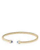 David Yurman Cable Spira Bracelet In 18k Gold With Hampton Blue Topaz & Diamonds