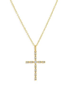 Bloomingdale's Baguette & Round Diamond Cross Pendant Necklace In 14k Yellow Gold, 0.15 Ct. T.w. - 100% Exclusive