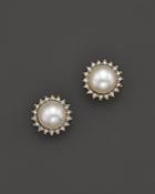 Cultured Akoya Pearl Earrings In 14k Yellow Gold With Diamonds, 7mm