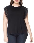 B Collection By Bobeau Curvy Alden Pleated Lace-trimmed Top