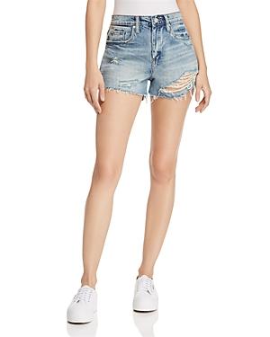 Blanknyc Striped Distressed Denim Shorts In Now Or Never