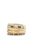 David Yurman Stax Color Ring With Black Spinel, Black Enamel & Diamonds In 18k Gold