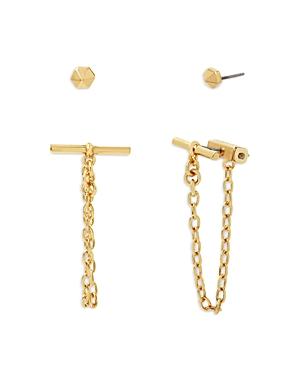 Allsaints Stud & Toggle Chain Front To Back Earrings In Silver Tone Or Gold Tone, Set Of 2