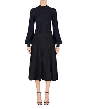 Emporio Armani Ottoman Knit Rhinestone Detail Puff Sleeve Midi Dress