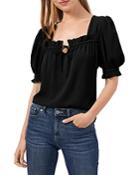 Cece Puff Sleeve Solid Square Neck Blouse