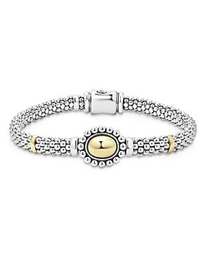 Lagos 18k Yellow Gold & Sterling Silver High Bar Oval Dome Bead Link Bracelet