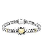 Lagos 18k Yellow Gold & Sterling Silver High Bar Oval Dome Bead Link Bracelet