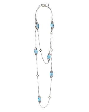 Lagos 18k Gold And Sterling Silver Caviar Color Station Necklace With Swiss Blue Topaz, 34