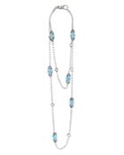 Lagos 18k Gold And Sterling Silver Caviar Color Station Necklace With Swiss Blue Topaz, 34