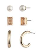 Lauren Ralph Lauren Imitation Pearl & Crystal Stud & Hoop Earrings, Set Of 3