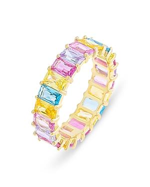 Adinas Jewels Pastel Baguette Eternity Band Ring In 14k Yellow Gold Plated Sterling Silver