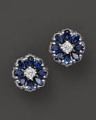 Sapphire And Diamond Flower Stud Earrings In 14k White Gold
