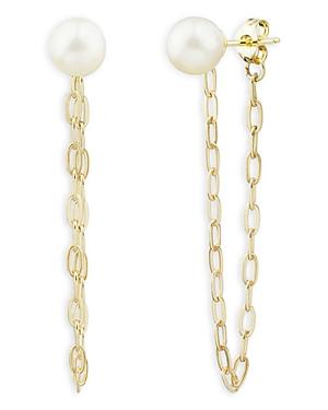 Bloomingdale's Freshwater Pearl Paperclip Link Chain Drop Earrings In 14k Yellow Gold - 100% Exclusive