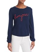 Joie Jenris Bonjour Au Revoir Embroidered Sweater