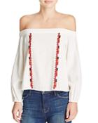 Piper Devi Embroidered Off-the-shoulder Crop Top