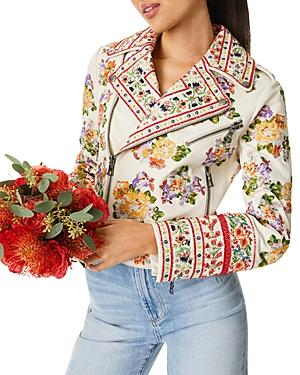 Alice+olivia Cody Embroidered Leather Biker Jacket