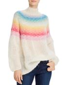 Rose Carmine Mock-neck Rainbow-striped Sweater